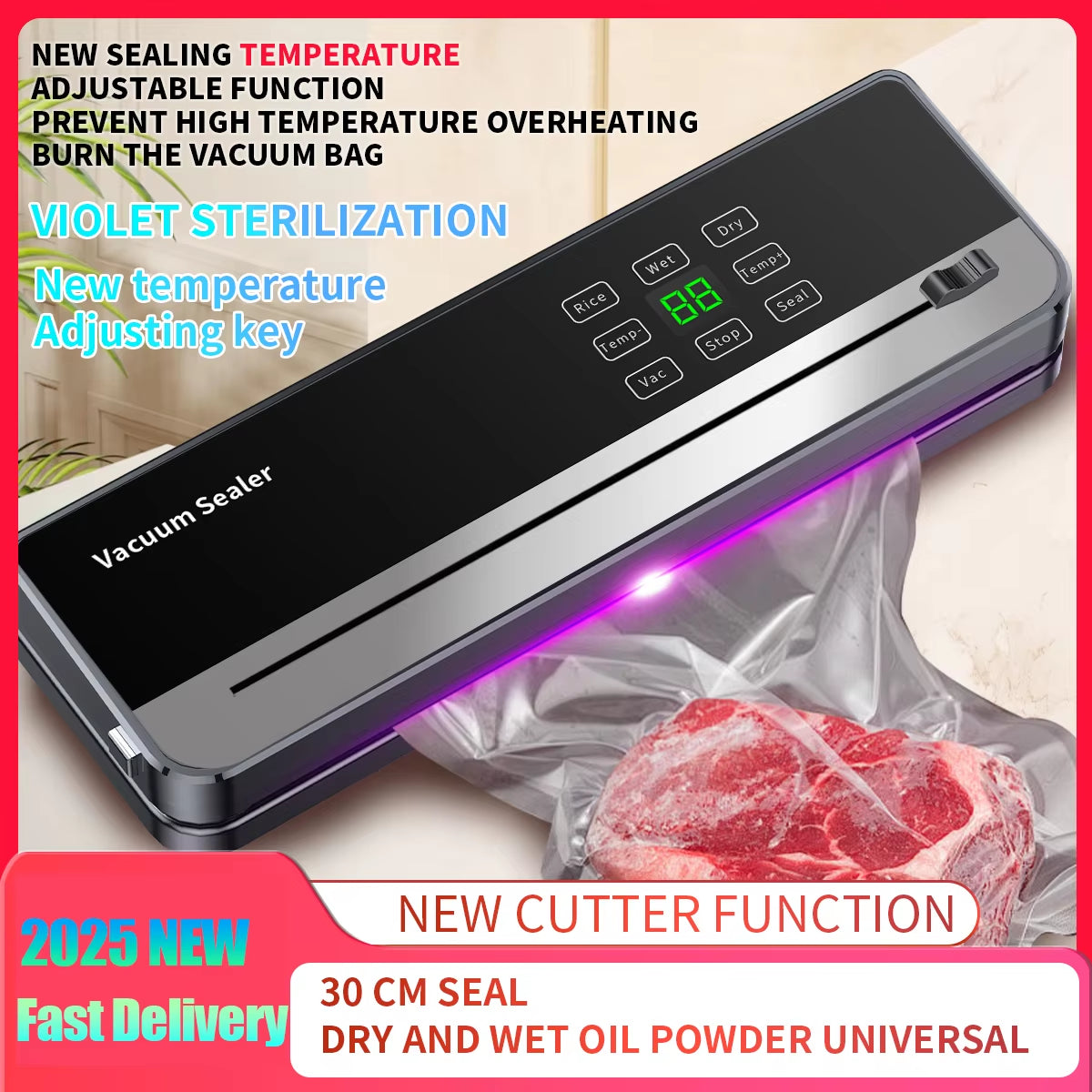 Electric Food Vacuum Sealer Dry Wet Food Packaging Seal Built in Cutter Kitchen Food Storage Seal Vacuum Packaging Machine