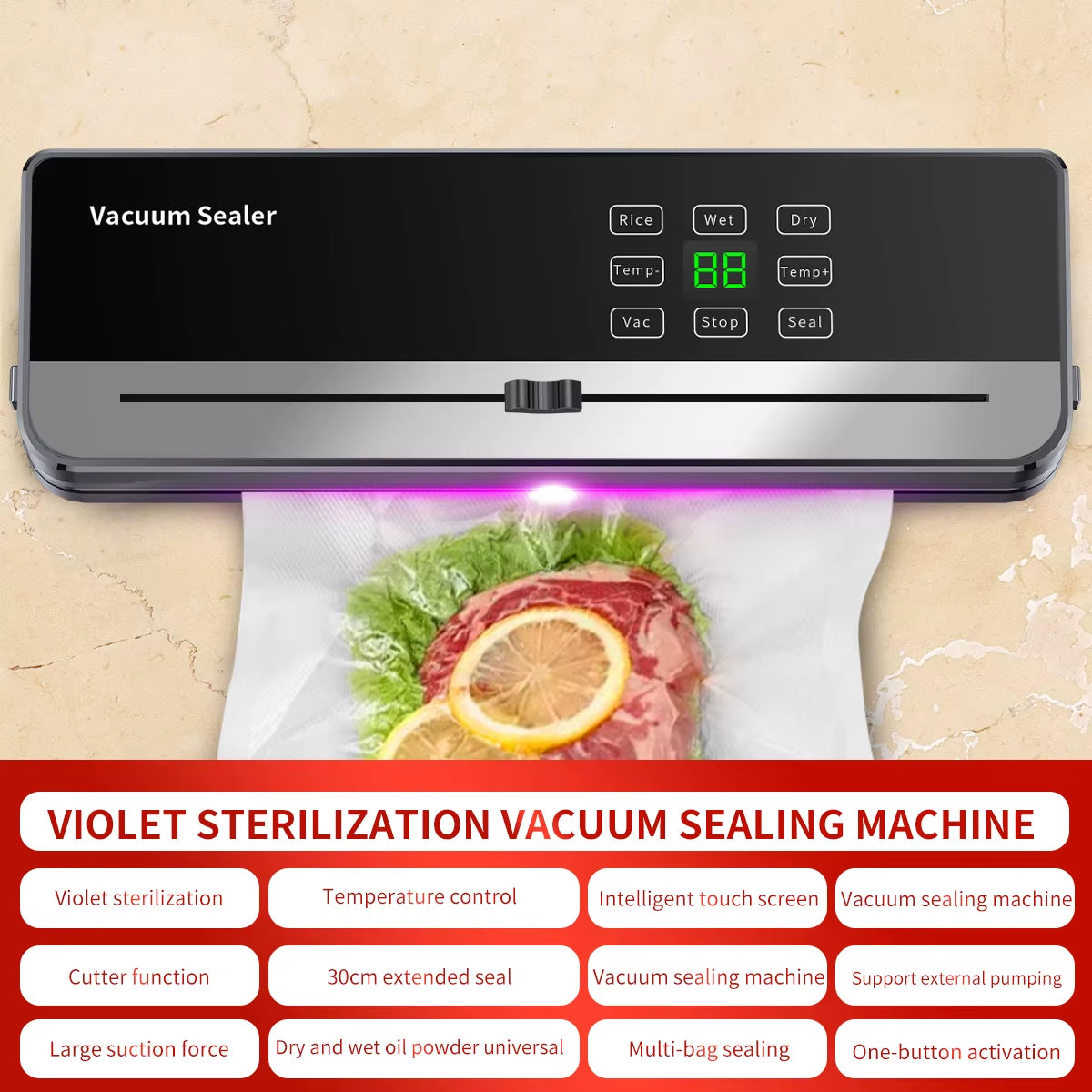 Electric Food Vacuum Sealer Dry Wet Food Packaging Seal Built in Cutter Kitchen Food Storage Seal Vacuum Packaging Machine