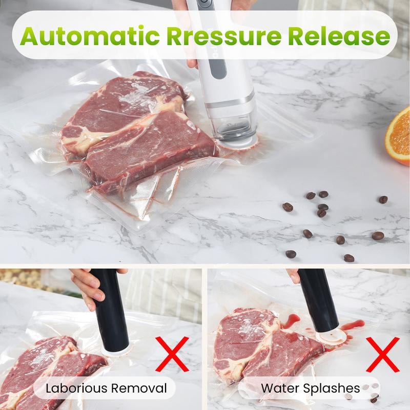 FEPPO Vacuum Sealer for Food with Visual Water Storage Tank, Handheld Saver Vacuum Sealer Machine with 10 Reusable Bags for 6X Preservation & Fresh