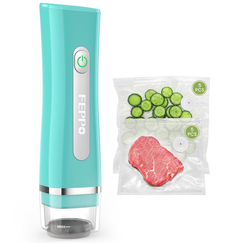 FEPPO Vacuum Sealer for Food with Visual Water Storage Tank, Handheld Saver Vacuum Sealer Machine with 10 Reusable Bags for 6X Preservation & Fresh