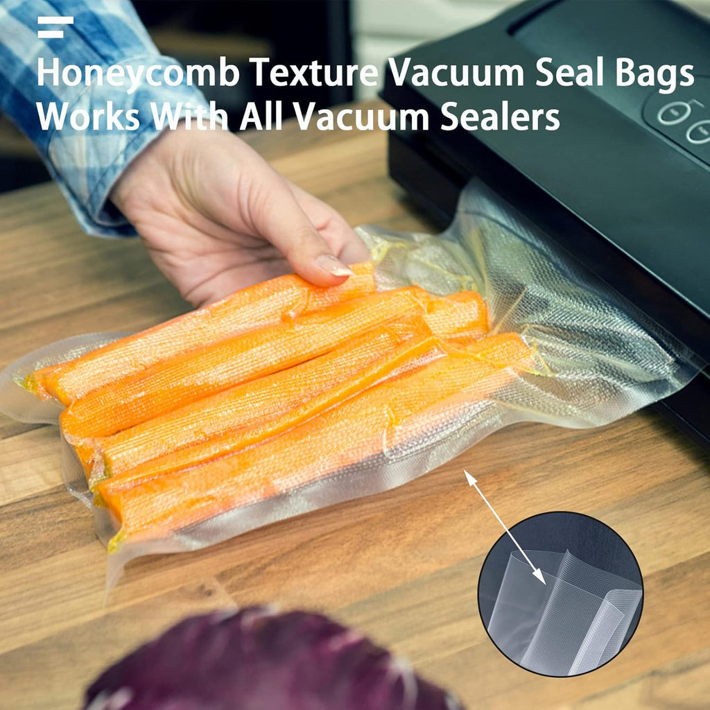 Vacuum Sealer Bags, 8" × 12" 100 PCS Heavy Duty Pre-Cut Design Commercial Grade Food Sealable Bag for Heat Seal Food Storage,Smell Proof Bags Boilsafe to 280°F Freezable, Resizable,Reuseable (100Pcs)