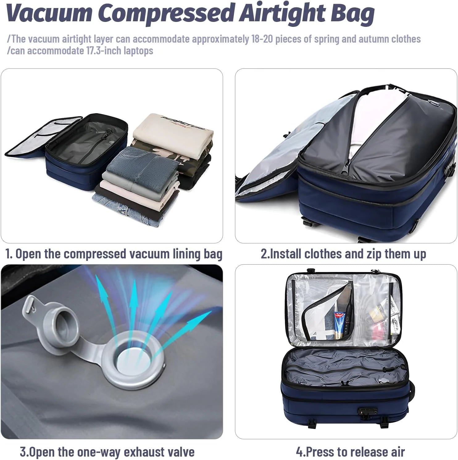 Airpack Backpack-Expandable Backpack Vacuum with Pump, Travel Vacuum Bag with anti Theft Lock,Air Compression Vacpack for Men and Women
