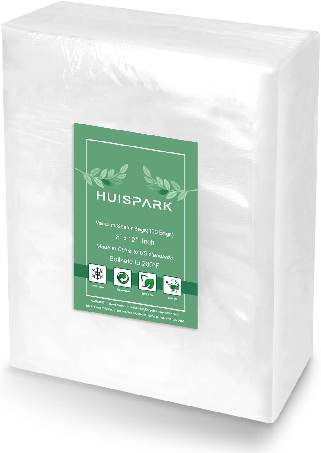 Vacuum Sealer Bags, 8" × 12" 100 PCS Heavy Duty Pre-Cut Design Commercial Grade Food Sealable Bag for Heat Seal Food Storage,Smell Proof Bags Boilsafe to 280°F Freezable, Resizable,Reuseable (100Pcs)