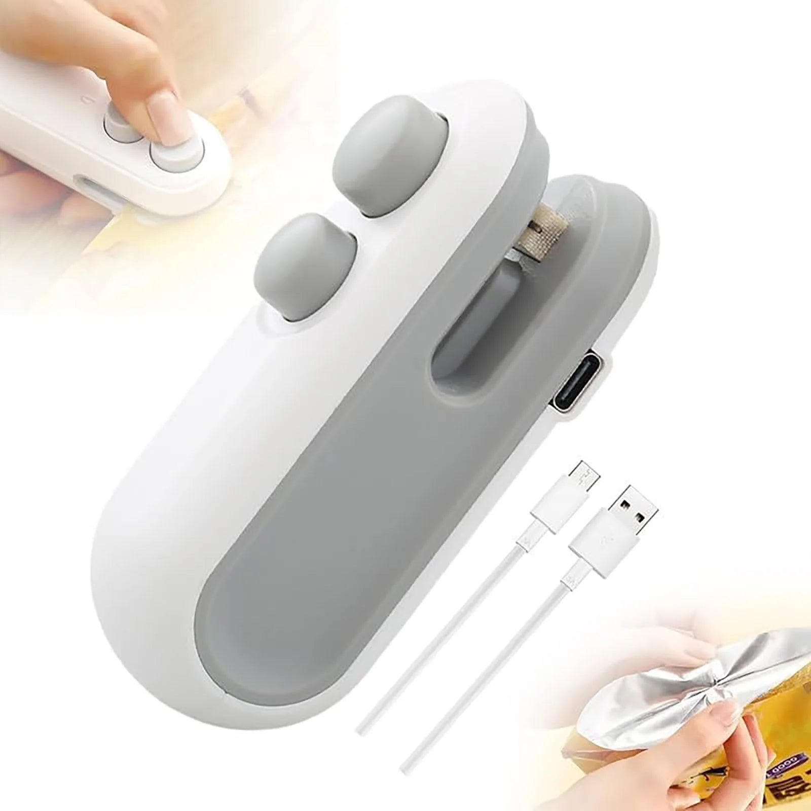 Mini Bag Sealer 2024 New 2 in 1 Usb Rechargeable Chip Bag Sealer Heat Seal Portable Handheld Rechargeable Vacuum Food Sealer Bag Sealing Machine for Snacks Chips Fresh Storage