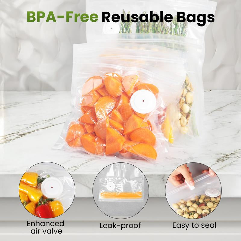 FEPPO Vacuum Sealer for Food with Visual Water Storage Tank, Handheld Saver Vacuum Sealer Machine with 10 Reusable Bags for 6X Preservation & Fresh