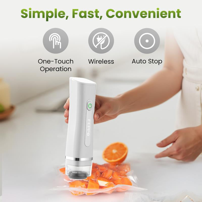 FEPPO Vacuum Sealer for Food with Visual Water Storage Tank, Handheld Saver Vacuum Sealer Machine with 10 Reusable Bags for 6X Preservation & Fresh