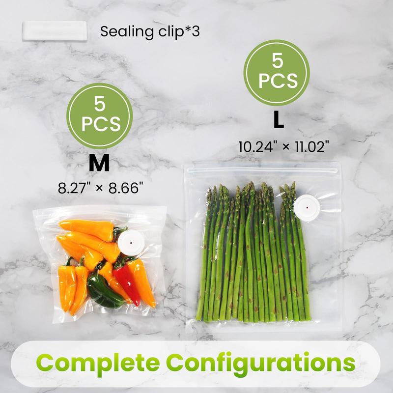 FEPPO Vacuum Sealer for Food with Visual Water Storage Tank, Handheld Saver Vacuum Sealer Machine with 10 Reusable Bags for 6X Preservation & Fresh