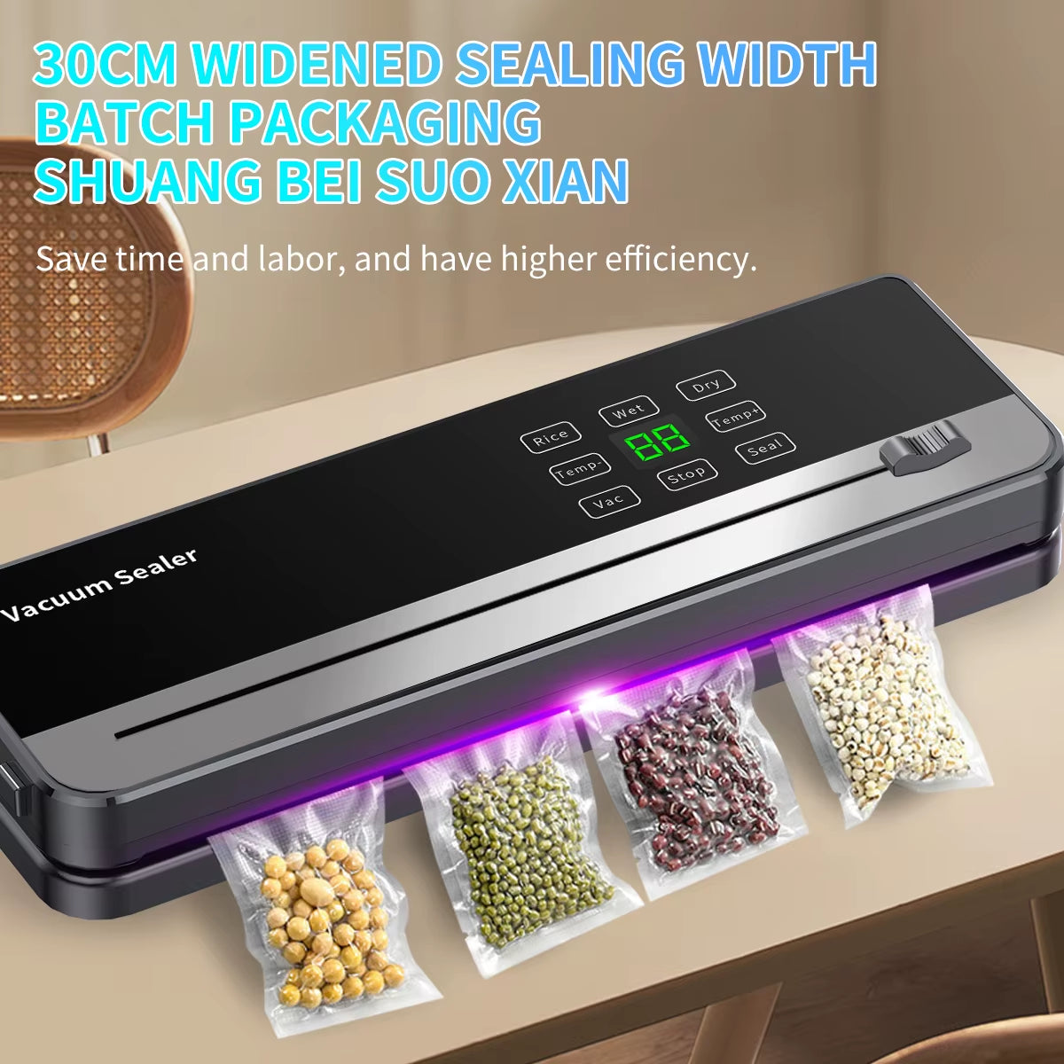 Electric Food Vacuum Sealer Dry Wet Food Packaging Seal Built in Cutter Kitchen Food Storage Seal Vacuum Packaging Machine